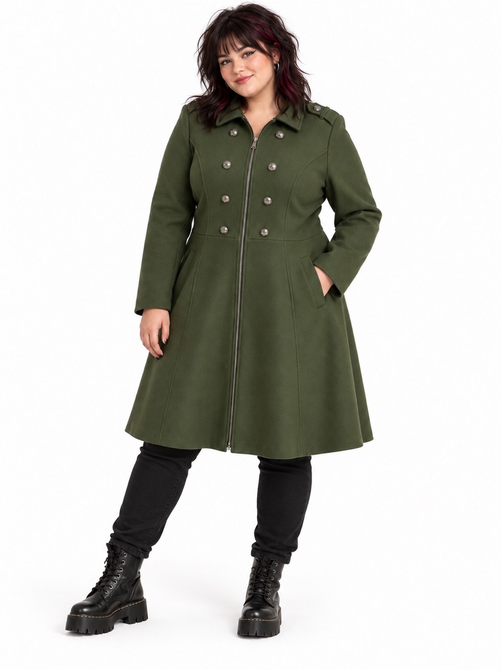 Torrid Fit & Flare Zip Front Military Coat Bronze Green Size 3 3X